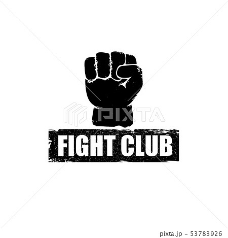 fight club vector logo or label with grunge black man fist isolated on white background. MMA Mixed 53783926
