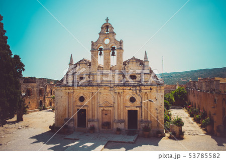 Front view of Arkadi Monastery, Arkadi, Crete, Greece, Europe Front view of Arkadi Monastery, Arkadi, Crete, Greece, Europe 53785582