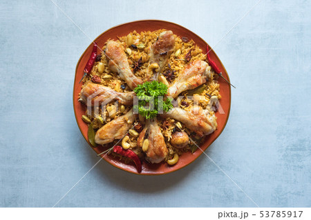 Chicken Makbous traditional food in Arabian region 53785917