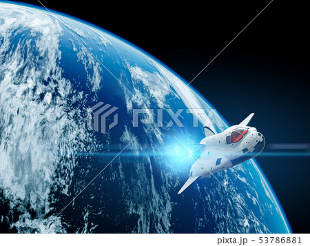 地球と飛行するシャトルのイラスト素材