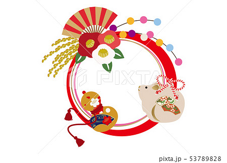 正月飾り 日本のお正月の壁飾り 正月のデザイン素材 正月の輪飾り 干支の正月飾り 熨斗 ねずみ年ののイラスト素材 5378