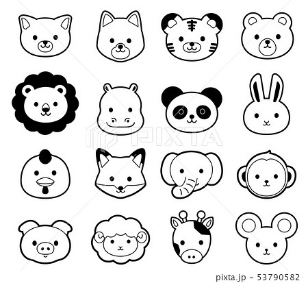 かわいい動物の顔 アイコン 線イラストのイラスト素材