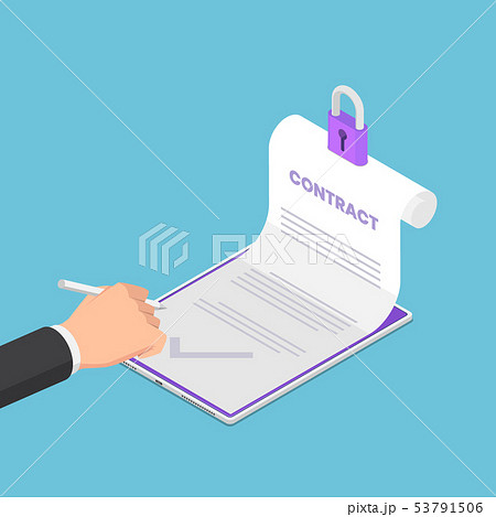 Isometric businessman hand sign up on electronic Isometric businessman hand sign up on electronic 53791506