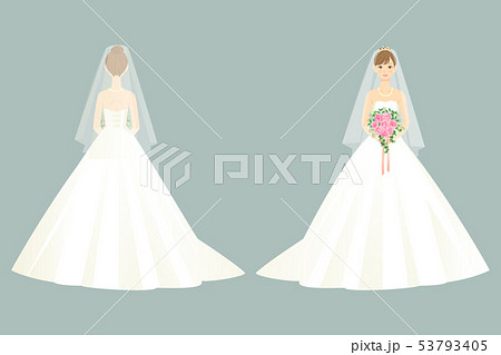 ブーケを持ちウェディングドレスを着た女性 全身 前後のイラスト素材 53793405 Pixta