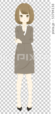 Suit-woman putting hand on jaw Suit-woman putting hand on jaw 53794138