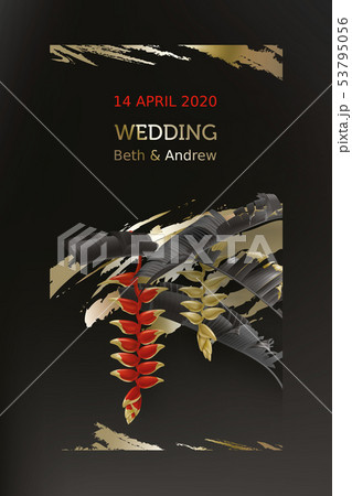 Tropical black and gold leaves on dark background 53795056