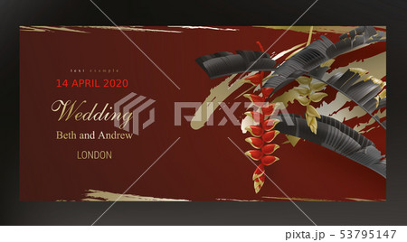 Tropical black and gold leaves on dark background Tropical black and gold leaves on dark background 53795147