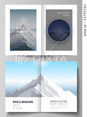 Vector layout of two A4 format modern cover mockups design templates for bifold brochure, magazine 53795581