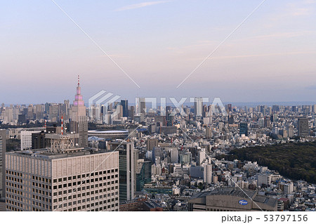 日本の東京都市景観 新国立競技場や東京タワー、六本木ヒルズなどを望む 53797156