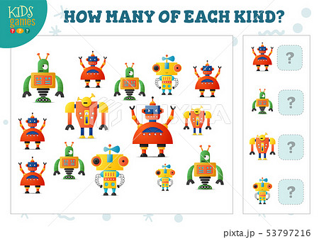 How many of each kind cartoon robot kids counting How many of each kind cartoon robot kids counting 53797216