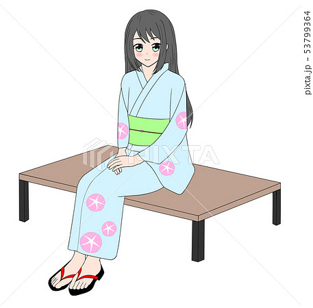 縁台に座る浴衣姿の女性のイラスト素材