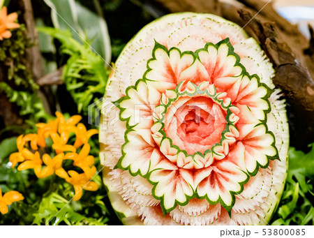 Fruit and vegetable carvings, Display thai fruit Fruit and vegetable carvings, Display thai fruit 53800085