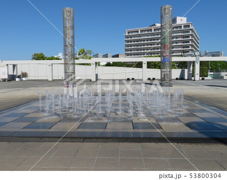 日産スタジアム 噴水広場の写真素材