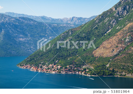 Aerial view of town Perast, Bay of Kotor 53801964