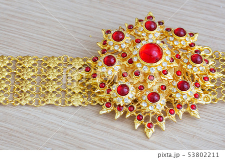 gold belt Thai style with red gem and diamond gold belt Thai style with red gem and diamond 53802211