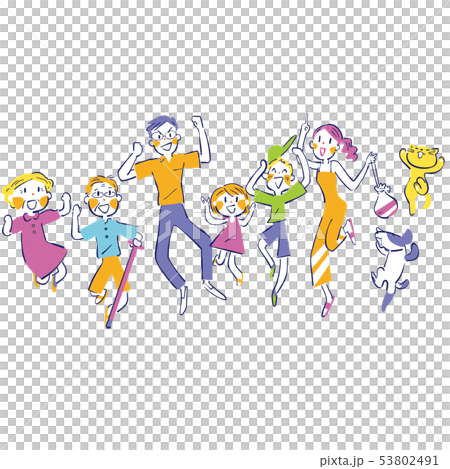 I'm glad! Jumping family senior pet illustration 53802491