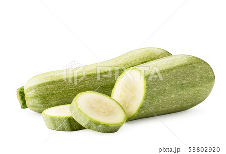 Zucchini and half with sliced slices close-up on a 53802920