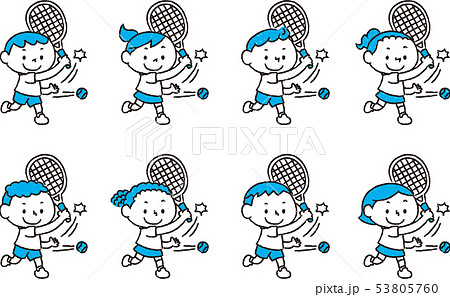 テニスをするいろいろな国の子供たち（青） 53805760