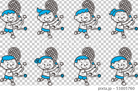 テニスをするいろいろな国の子供たち（青） 53805760