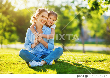 happy family mother and child daughter in nature   53806947