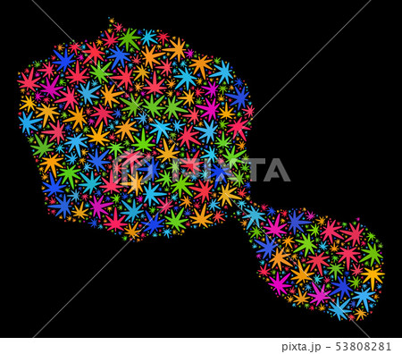 Mosaic Tahiti Island Map of Bright Hemp Leaves 53808281