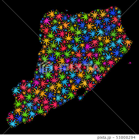Mosaic Staten Island Map of Multi-Colored Hemp Leaves 53808294