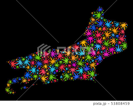 Mosaic Rio De Janeiro State Map of Multi-Colored Hemp Leaves 53808459