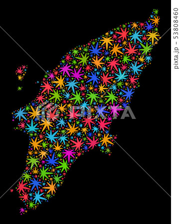 Mosaic Rhodes Island Map of Multi-Colored Marijuana Leaves 53808460
