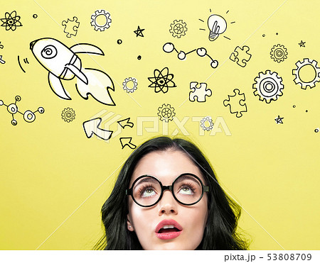 Rocket illustration with young woman Rocket illustration with young woman 53808709