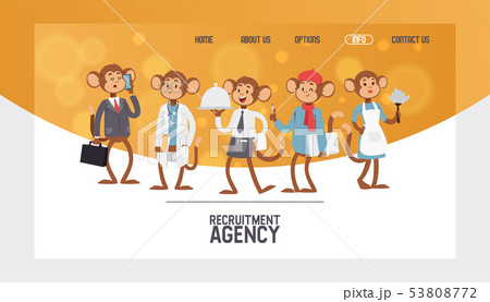Monkey like people character vector illustration. Wild cartoon animal recruiter application landing Monkey like people character vector illustration. Wild cartoon animal recruiter application landing 53808772