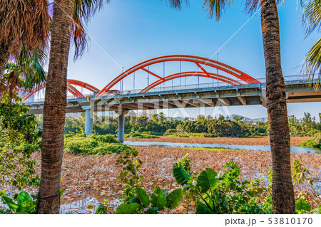 Rainbow bridge at Honghu Park Rainbow bridge at Honghu Park 53810170