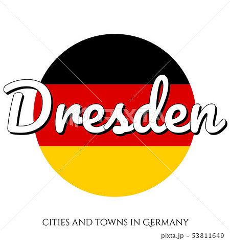 Circle button Icon with national flag of Germany with black, red and yellow colors and inscription 53811649