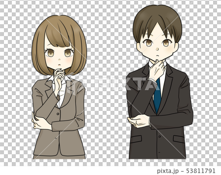 スーツ 顎に手を当てる女性 男性のイラスト素材