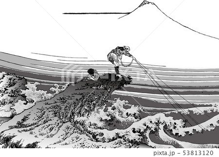 葛飾北斎イメージ甲州石斑澤白黒白バック 葛飾北斎イメージ甲州石斑澤白黒白バック 53813120