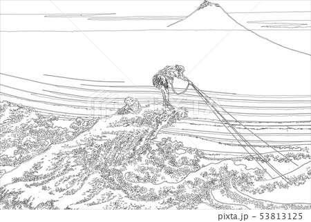 葛飾北斎イメージ甲州石斑澤線のイラスト素材 [53813125] - PIXTA