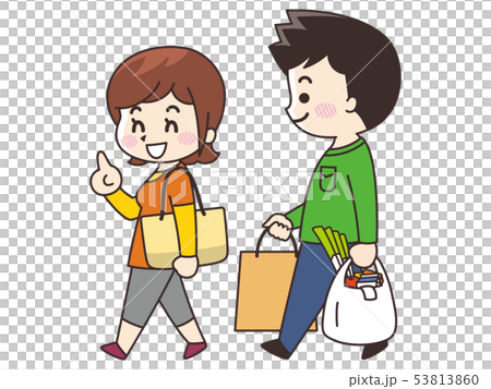 買い物帰りの若い男女 53813860