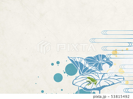 背景素材 夏イメージ 和モダン 水玉 水草 ハス カエルのイラスト素材