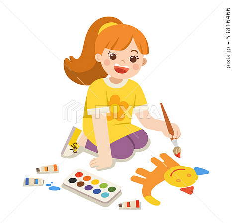 Happy Girl paints pictures on floor. 53816466