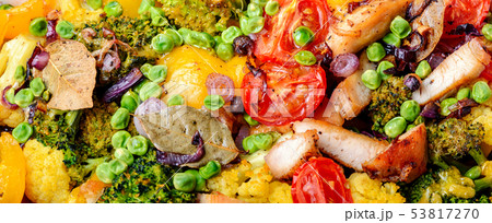 Baked vegetables with chicken breast 53817270