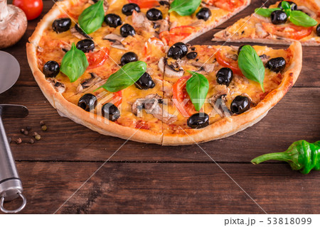 Tasty fresh hot pizza  53818099