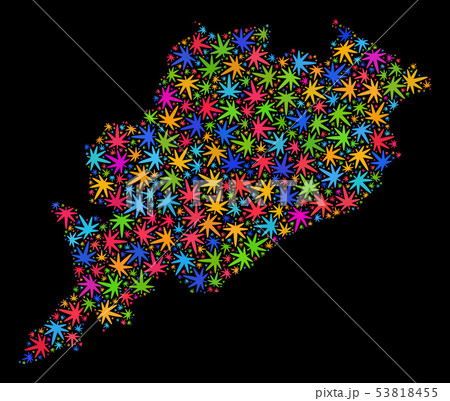 Mosaic Odisha State Map of Colorful Cannabis Leaves 53818455