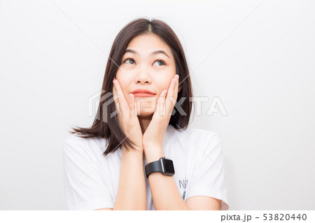 Portrait of beautiful asian smiling women skin 53820440