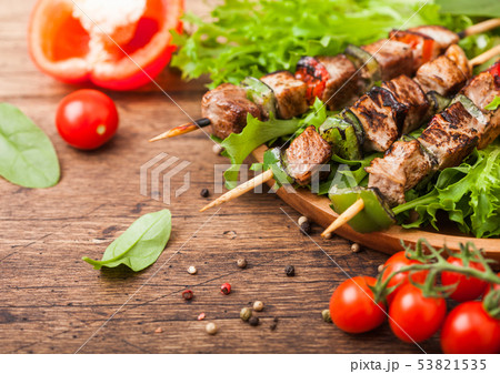 Grilled pork and chicken kebab with paprika Grilled pork and chicken kebab with paprika 53821535