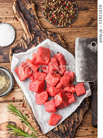 Raw lean diced casserole beef pork steak  53821639