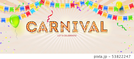 Carnival card. Volumetric retro font with light 53822247