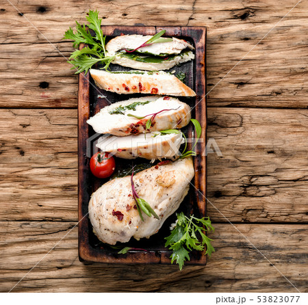 Sliced chicken breast with herb Sliced chicken breast with herb 53823077