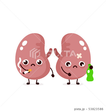 Unhealthy sad sick kidneys with bottle 53823586