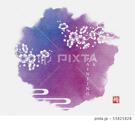Watercolor ink paint art texture plum blossom 53825828