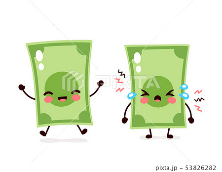 Cute happy smiling and sad cry money banknote Cute happy smiling and sad cry money banknote 53826282