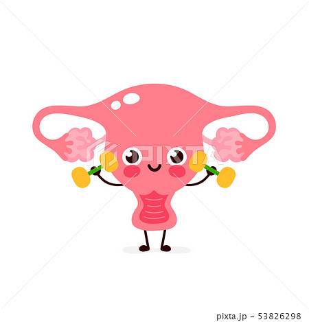 Cute happy smiling uterus doing exercises 53826298